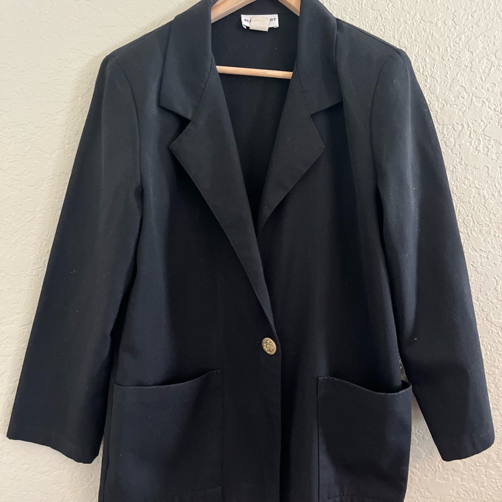 Alice Stuart Vintage Black One Button Blazer Made In USA Retro Size Small Petite